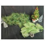 Holiday Decor Lot with Glass Trees, Faux Pine Garland, and Mini Decorated Christmas Tree Holiday Decor Lot with Glass Trees, Faux Pine Garland, and Mini Decorated Christmas Tree