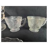 Vintage Clear Depression Glass Serving Set with Floral Design - Plates, Cups, and Candle Holders - "Iris" Vintage Clear Depression Glass Serving Set with Floral Design - Plates, Cups, and Candle Holders - "Iris"
