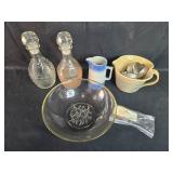 Vintage Glass Decanters, Mixing Bowl, Pitcher and Baking Utensil Collection Vintage Glass Decanters, Mixing Bowl, Pitcher and Baking Utensil Collection