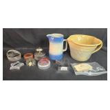 Vintage Glass Decanters, Mixing Bowl, Pitcher and Baking Utensil Collection Vintage Glass Decanters, Mixing Bowl, Pitcher and Baking Utensil Collection