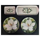 Glass Cake Stand with Dome and Magnolia Serving Plates Set Glass Cake Stand with Dome and Magnolia Serving Plates Set