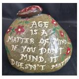 Collection of 3 Decorative Garden Items Planters and Painted Stone Collection of 3 Decorative Garden Items Planters and Painted Stone