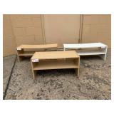 Lot of 3 Wood Display Shelves Assorted Sizes Lot of 3 Wood Display Shelves Assorted Sizes
