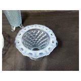 Set of 3 Blue Fenton Opalescent Glassware Pieces with Lattice Edges Set of 3 Blue Fenton Opalescent Glassware Pieces with Lattice Edges