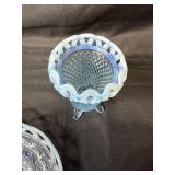 Set of 3 Blue Fenton Opalescent Glassware Pieces with Lattice Edges Set of 3 Blue Fenton Opalescent Glassware Pieces with Lattice Edges