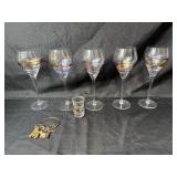 Set of Painted Wine Glasses with Shot Glass and Wine Charms Set of Painted Wine Glasses with Shot Glass and Wine Charms
