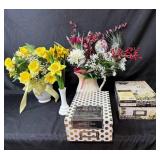 Set of Faux Floral Arrangements and Decorative Photo Storage Boxes Set of Faux Floral Arrangements and Decorative Photo Storage Boxes