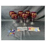 Set of 6 Metallic Red Wine Glasses with Beaded Wine Charms Set of 6 Metallic Red Wine Glasses with Beaded Wine Charms