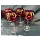 Set of 6 Metallic Red Wine Glasses with Beaded Wine Charms Set of 6 Metallic Red Wine Glasses with Beaded Wine Charms
