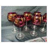 Set of 6 Metallic Red Wine Glasses with Beaded Wine Charms Set of 6 Metallic Red Wine Glasses with Beaded Wine Charms