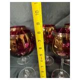 Set of 6 Metallic Red Wine Glasses with Beaded Wine Charms Set of 6 Metallic Red Wine Glasses with Beaded Wine Charms