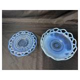 Pair of Blue Fenton Glass Lace Edge Bowls with Pressed Pattern Pair of Blue Fenton Glass Lace Edge Bowls with Pressed Pattern