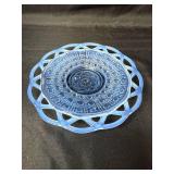 Pair of Blue Fenton Glass Lace Edge Bowls with Pressed Pattern Pair of Blue Fenton Glass Lace Edge Bowls with Pressed Pattern