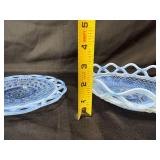 Pair of Blue Fenton Glass Lace Edge Bowls with Pressed Pattern Pair of Blue Fenton Glass Lace Edge Bowls with Pressed Pattern