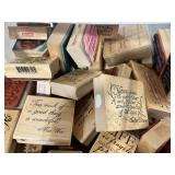Large Collection of Wooden Rubber Stamps with Sayings and Designs - drawer not inc Large Collection of Wooden Rubber Stamps with Sayings and Designs - drawer not inc