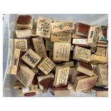 Large Collection of Wooden Rubber Stamps with Sayings and Designs - drawer not inc Large Collection of Wooden Rubber Stamps with Sayings and Designs - drawer not inc