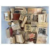 Large Collection of Wooden Rubber Stamps with Sayings and Designs - drawer not inc Large Collection of Wooden Rubber Stamps with Sayings and Designs - drawer not inc