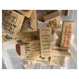 Large Collection of Wooden Rubber Stamps with Sayings and Designs - drawer not inc Large Collection of Wooden Rubber Stamps with Sayings and Designs - drawer not inc