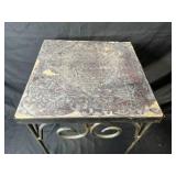 Vintage Wrought Iron Plant Stand and Shawnee USA Pottery Planter (cracked) with Artificial Flowers Vintage Wrought Iron Plant Stand and Shawnee USA Pottery Planter (cracked) with Artificial Flowers