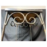 Vintage Wrought Iron Plant Stand and Shawnee USA Pottery Planter (cracked) with Artificial Flowers Vintage Wrought Iron Plant Stand and Shawnee USA Pottery Planter (cracked) with Artificial Flowers