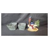 Assorted Holiday Decor Lot with Red Towels, Garland, and Figurines Assorted Holiday Decor Lot with Red Towels, Garland, and Figurines