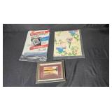 Collection of Framed Artwork, Sheet Protectors, Paper Bags, and Decorative Paper Collection of Framed Artwork, Sheet Protectors, Paper Bags, and Decorative Paper