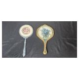 Lot of 3 Framed Floral Art Prints and Vintage Hand Mirrors Lot of 3 Framed Floral Art Prints and Vintage Hand Mirrors