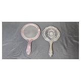 Lot of 3 Framed Floral Art Prints and Vintage Hand Mirrors Lot of 3 Framed Floral Art Prints and Vintage Hand Mirrors