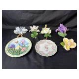 Floral Porcelain Plate Lot with Lena Liu Iris Garden, Napolean Italy Rose, and Germany Marked Plate Floral Porcelain Plate Lot with Lena Liu Iris Garden, Napolean Italy Rose, and Germany Marked Plate
