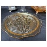 Vintage Depression Glassware Collection with Etched Goblet, Footed Bowl, Tray, and Shakers Vintage Depression Glassware Collection with Etched Goblet, Footed Bowl, Tray, and Shakers