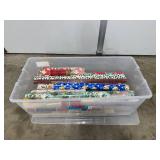 Large Plastic Tote of Assorted Holiday and Gift Wrapping Paper Rolls Large Plastic Tote of Assorted Holiday and Gift Wrapping Paper Rolls