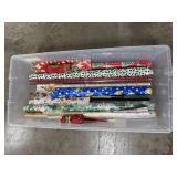 Large Plastic Tote of Assorted Holiday and Gift Wrapping Paper Rolls Large Plastic Tote of Assorted Holiday and Gift Wrapping Paper Rolls