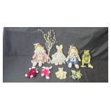 Collection of Vintage-Style Decorative Easter Bunnies and Frog Plush Figures Collection of Vintage-Style Decorative Easter Bunnies and Frog Plush Figures
