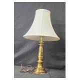 Brass Table Lamp with White Fabric Shade, 21 Inch Tall Brass Table Lamp with White Fabric Shade, 21 Inch Tall