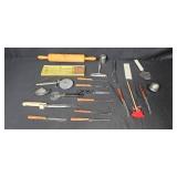 Vintage Kitchen Utensils Collection with Knives, Rolling Pin, and Fondue Forks Vintage Kitchen Utensils Collection with Knives, Rolling Pin, and Fondue Forks