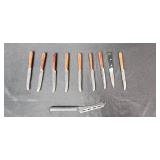Vintage Kitchen Utensils Collection with Knives, Rolling Pin, and Fondue Forks Vintage Kitchen Utensils Collection with Knives, Rolling Pin, and Fondue Forks