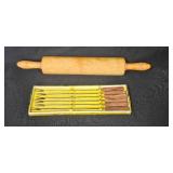 Vintage Kitchen Utensils Collection with Knives, Rolling Pin, and Fondue Forks Vintage Kitchen Utensils Collection with Knives, Rolling Pin, and Fondue Forks