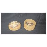 Assorted Buttons with Wicker Basket, and Plastic Bin Assorted Buttons with Wicker Basket, and Plastic Bin