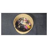 Assorted Buttons with Wicker Basket, and Plastic Bin Assorted Buttons with Wicker Basket, and Plastic Bin