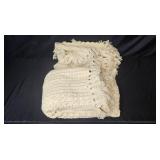 Handmade Cream Crochet Throw Blanket with Fringe Handmade Cream Crochet Throw Blanket with Fringe