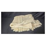 Handmade Cream Crochet Throw Blanket with Fringe Handmade Cream Crochet Throw Blanket with Fringe