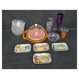 VTG Assorted Decorative Trays and Glassware Collection VTG Assorted Decorative Trays and Glassware Collection