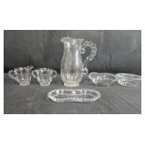 Imperial Glass Pitcher, Sugar, Creamer, Bowls, and Tray Set with Bubble Handles Imperial Glass Pitcher, Sugar, Creamer, Bowls, and Tray Set with Bubble Handles