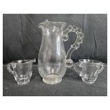 Imperial Glass Pitcher, Sugar, Creamer, Bowls, and Tray Set with Bubble Handles Imperial Glass Pitcher, Sugar, Creamer, Bowls, and Tray Set with Bubble Handles