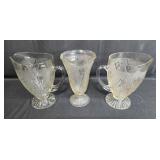 Set of Vintage Depression Glass Pitchers and Vase with Embossed Floral Pattern - "Iris" Set of Vintage Depression Glass Pitchers and Vase with Embossed Floral Pattern - "Iris"