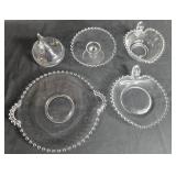 Set of Imperial Clear Glass Serving Dishes with Beaded Edges Set of Imperial Clear Glass Serving Dishes with Beaded Edges