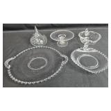 Set of Imperial Clear Glass Serving Dishes with Beaded Edges Set of Imperial Clear Glass Serving Dishes with Beaded Edges
