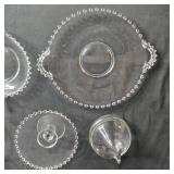 Set of Imperial Clear Glass Serving Dishes with Beaded Edges Set of Imperial Clear Glass Serving Dishes with Beaded Edges