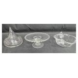 Set of Imperial Clear Glass Serving Dishes with Beaded Edges Set of Imperial Clear Glass Serving Dishes with Beaded Edges