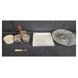 Assorted VTG Kitchenware Set with Glass Platter, Square Plate, and Bowls Assorted VTG Kitchenware Set with Glass Platter, Square Plate, and Bowls